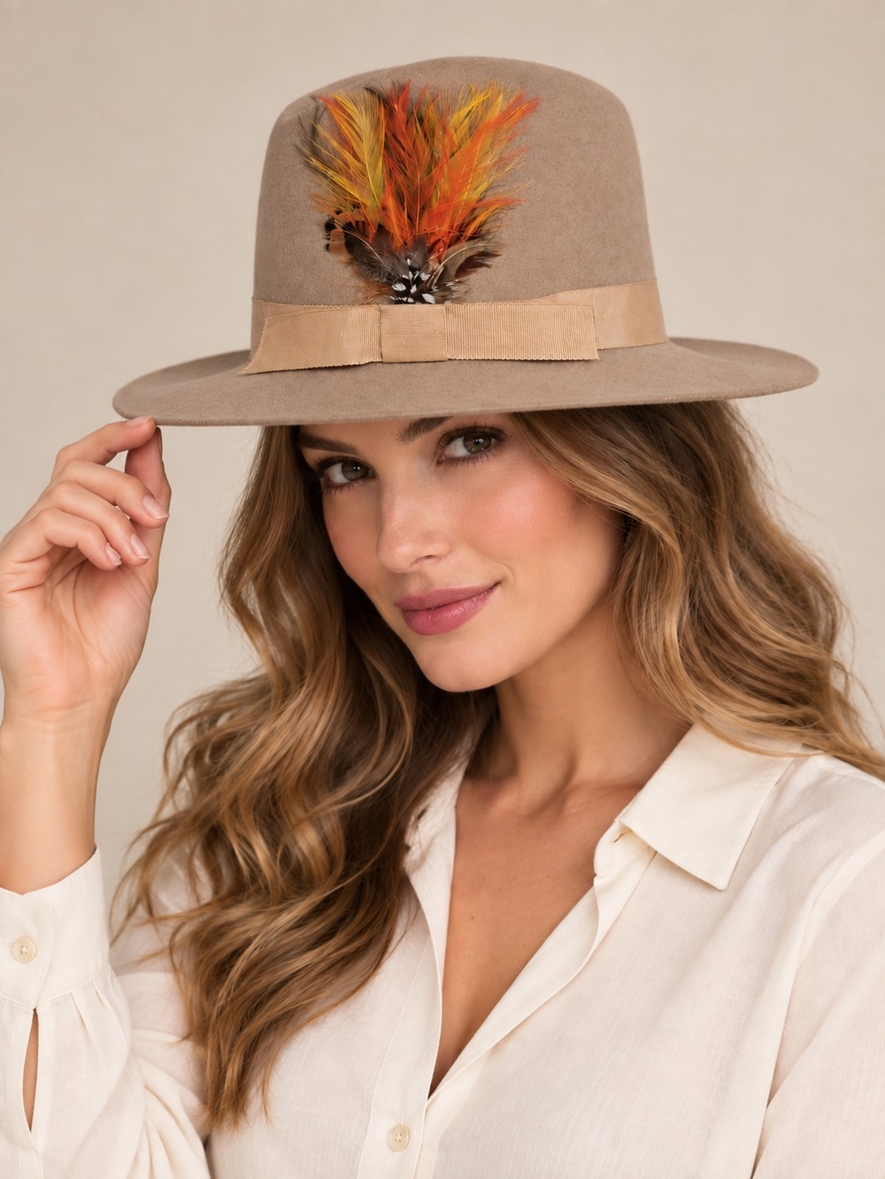 Vintage Chelton Tan Wool Felt Fedora Feather Hat